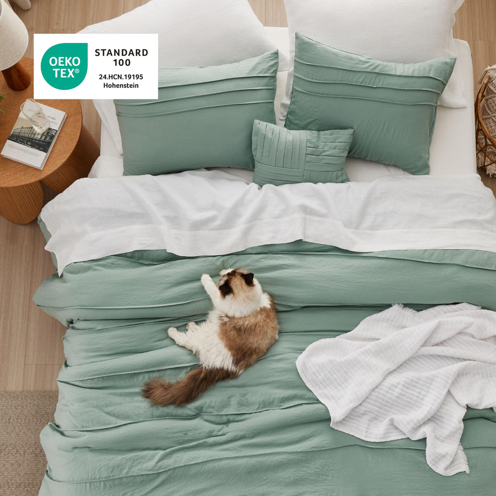 King Comforter Set 4-Pc, Sage Green Boho, Pinch Pleat, All-Season