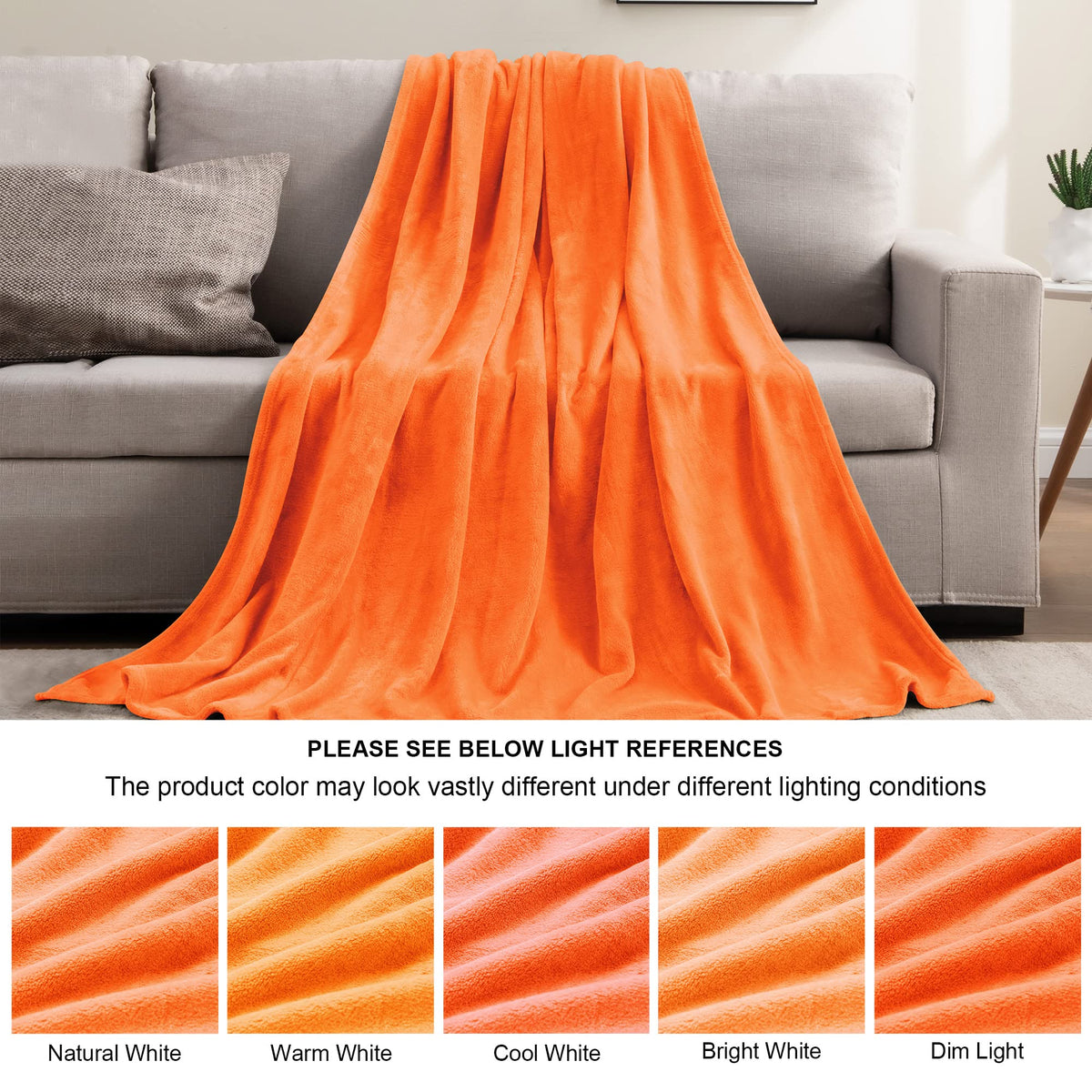 Fleece Blanket Soft Fall Queen Size Bed Blanket Orange 90"x90"