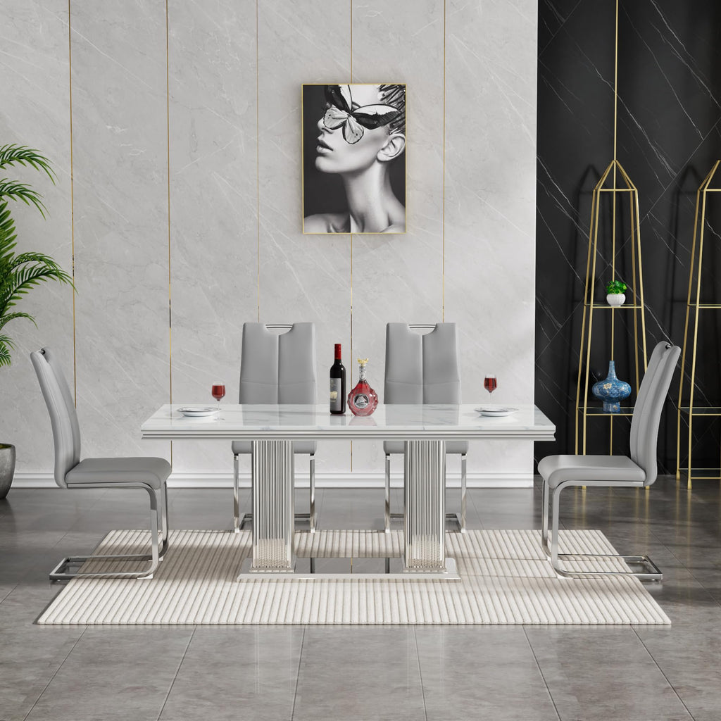 Faux Marble Dining Table Set for 4, Modern Kitchen Table Set with 4 Chairs