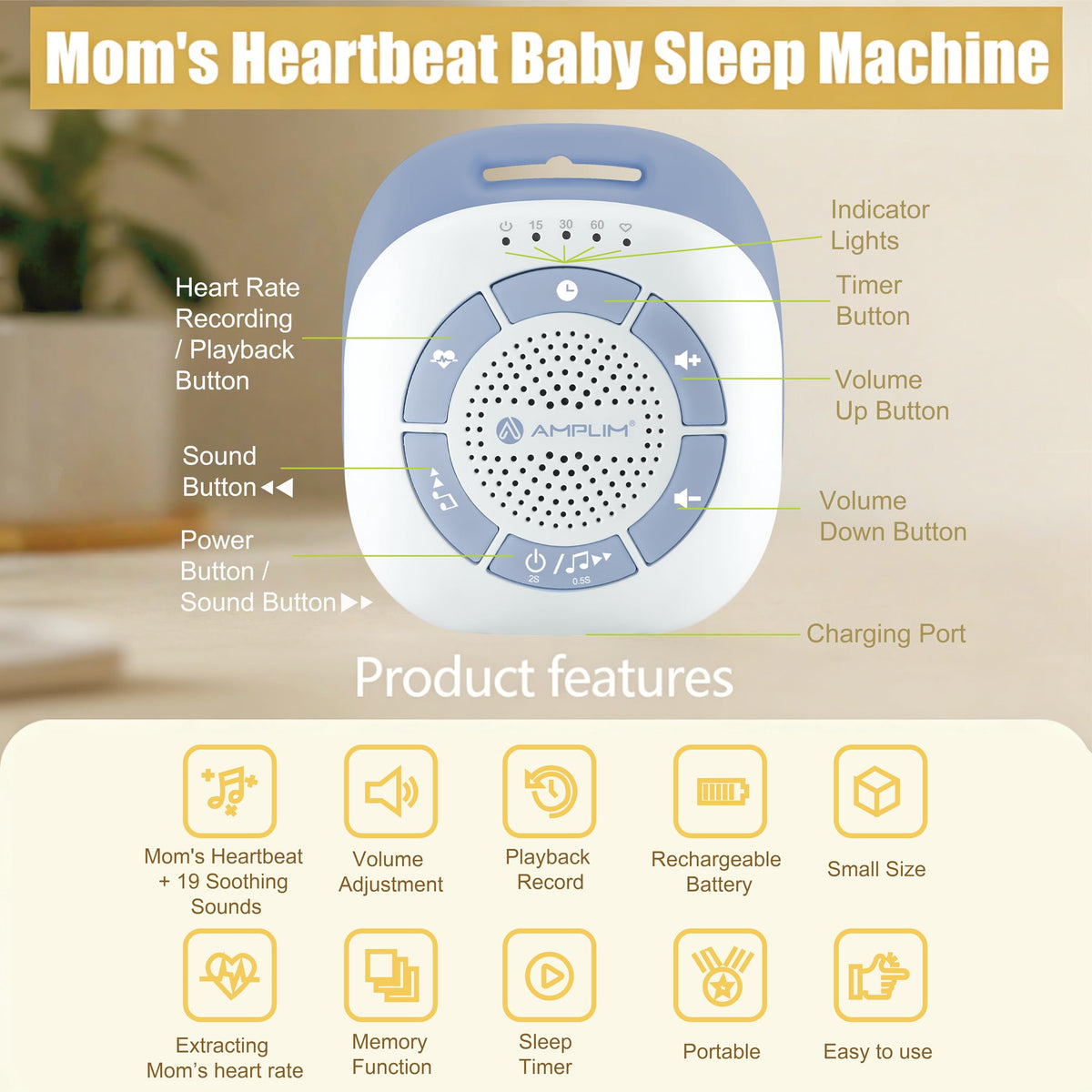 Mom's Real Heartbeat Soother Sound Sleep Machine for Newborn