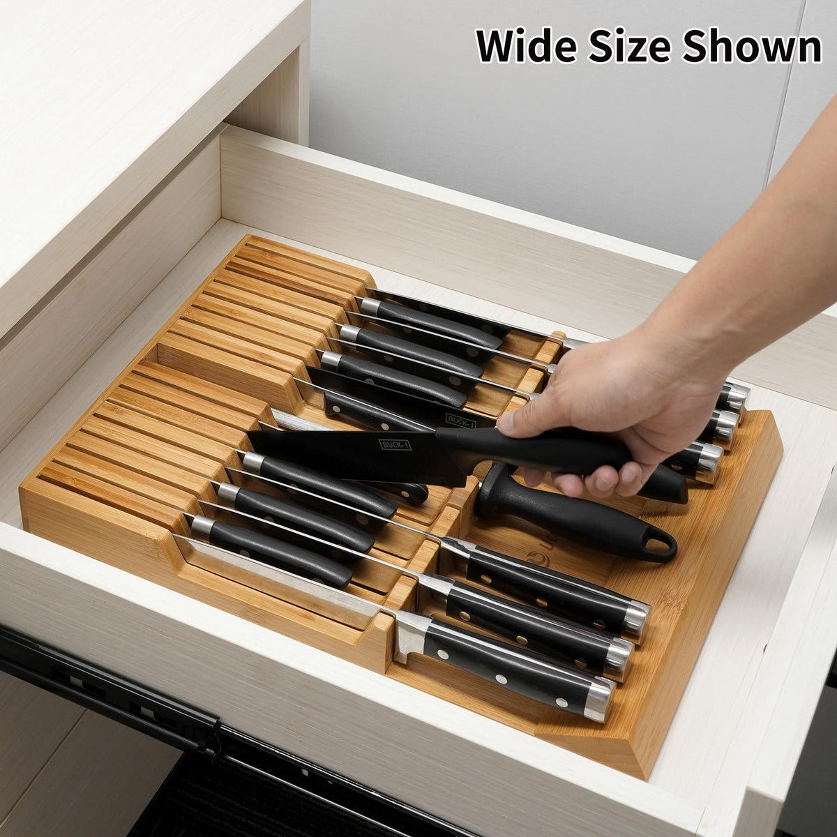 In-drawer Knife Block Bamboo Kitchen Knives Drawer Organizer Large
