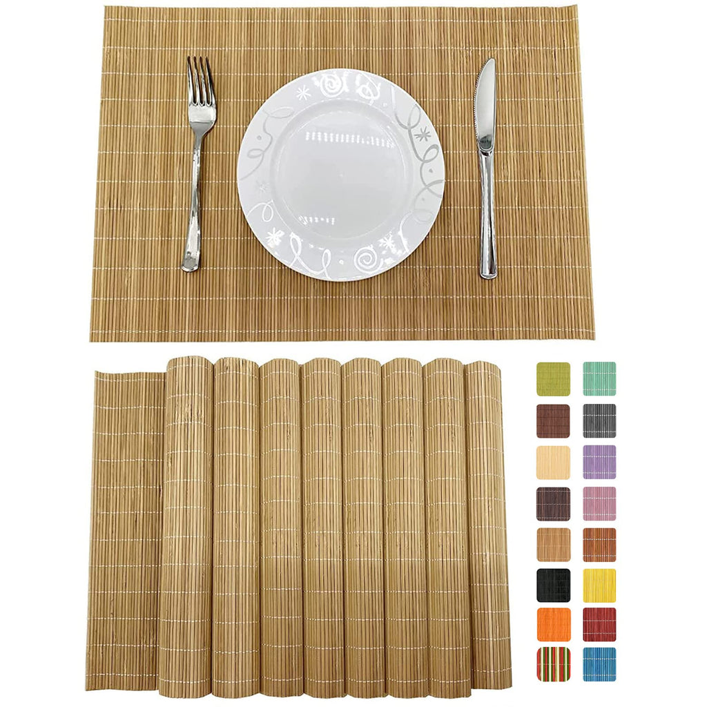 Set of 8 Pcs Bamboo Placemats Sushi Rolling Mat Japanese Style Natural Anti-Slip, Washable Heat-Resistant Table Mats