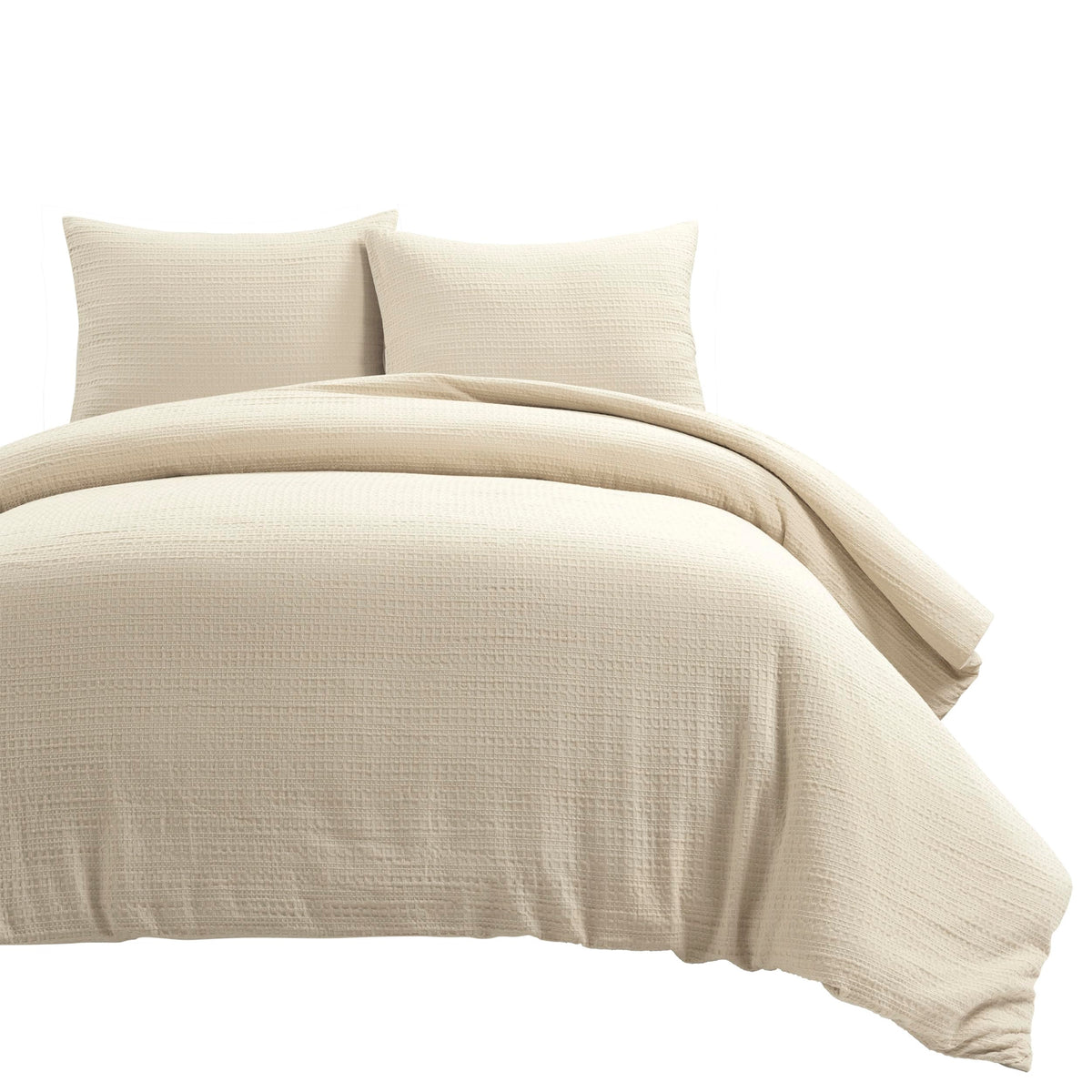 Haniya Solid Waffle Woven Textured Cotton Duvet Cover Set, 3 Piece Set, Neutral - Soft Waffle Duvet Cover