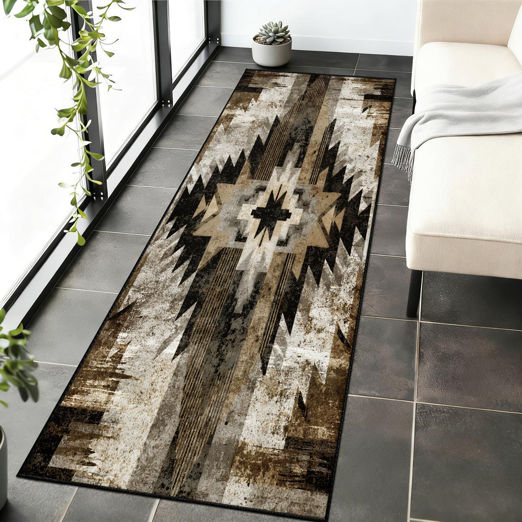 Rustic Southwest Rugs 2x7ft Bohemian Native American Runner Rug, Brown Geometric Aztec Runner Rug s, Western Country