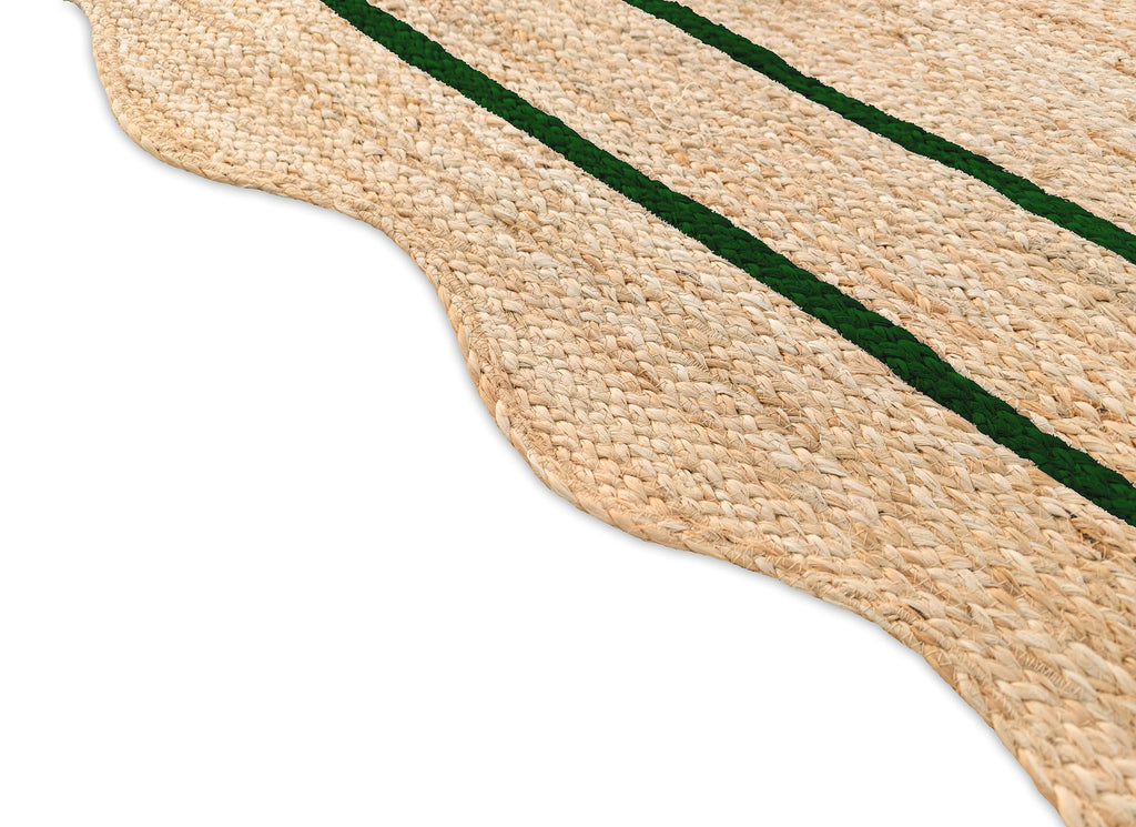 Wave Scalloped Natural Jute Runner, Green (2'6"x10'): Boho Farmhouse Entryway Scallop Rug