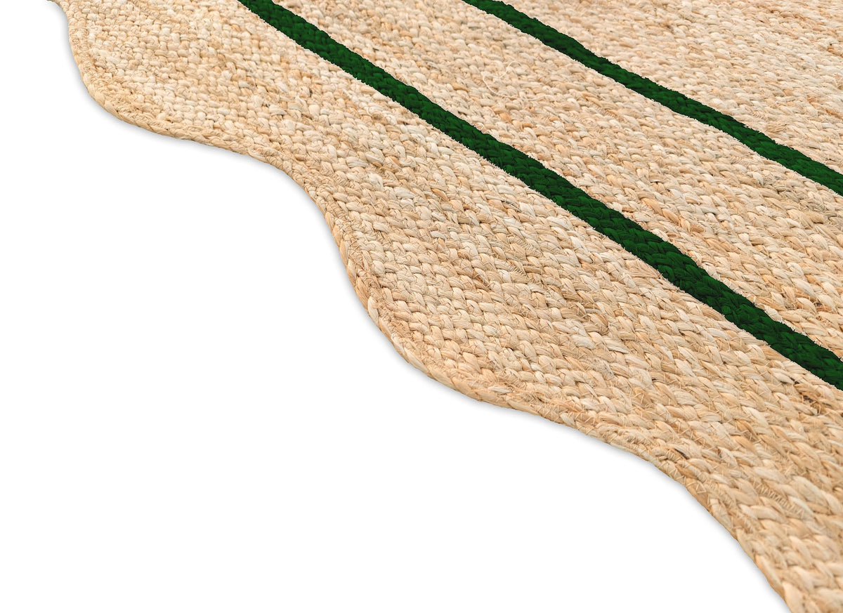 Wave Scalloped Natural Jute Runner, Green (2'6"x10'): Boho Farmhouse Entryway Scallop Rug