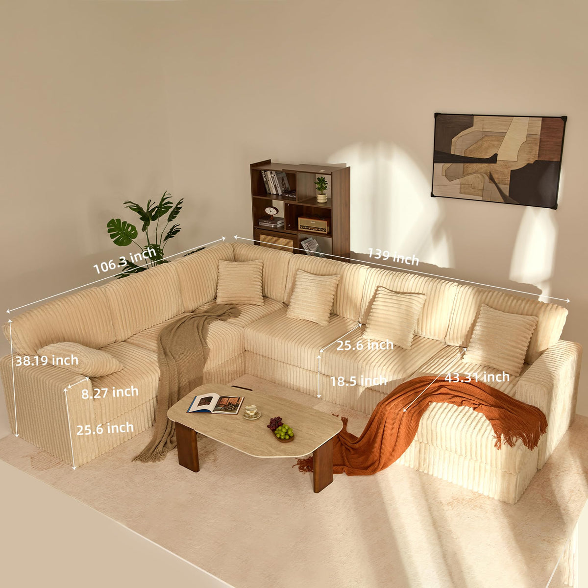 139" U-Shaped Cloud Couch, Modular Sectional, Deep Seats, White