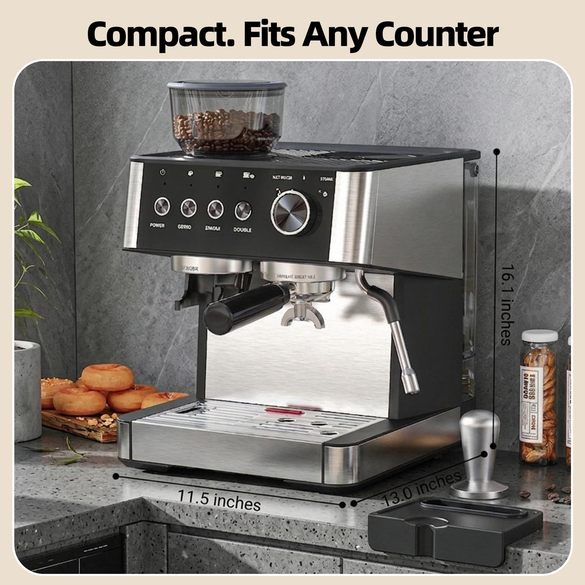 Coffee Maker with Grinder, Black & Stainless Steel Espresso