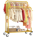 Double Rods Garment Rack with Wheels, Clothing Rack for Hanging Clothes, 4 Hooks, Multi-functional Bedroom Clothes