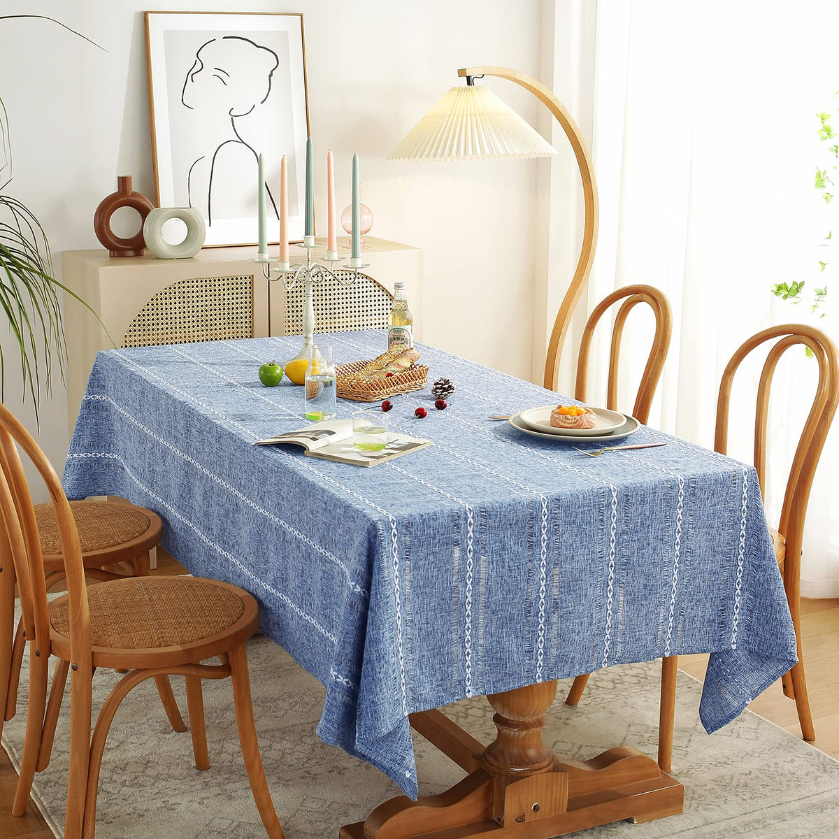 Rectangle Tablecloth 60 x 120 Inch, Farmhouse Boho Linen Table Cloths, Wrinkle Free & Washable Tablecloths for Dining