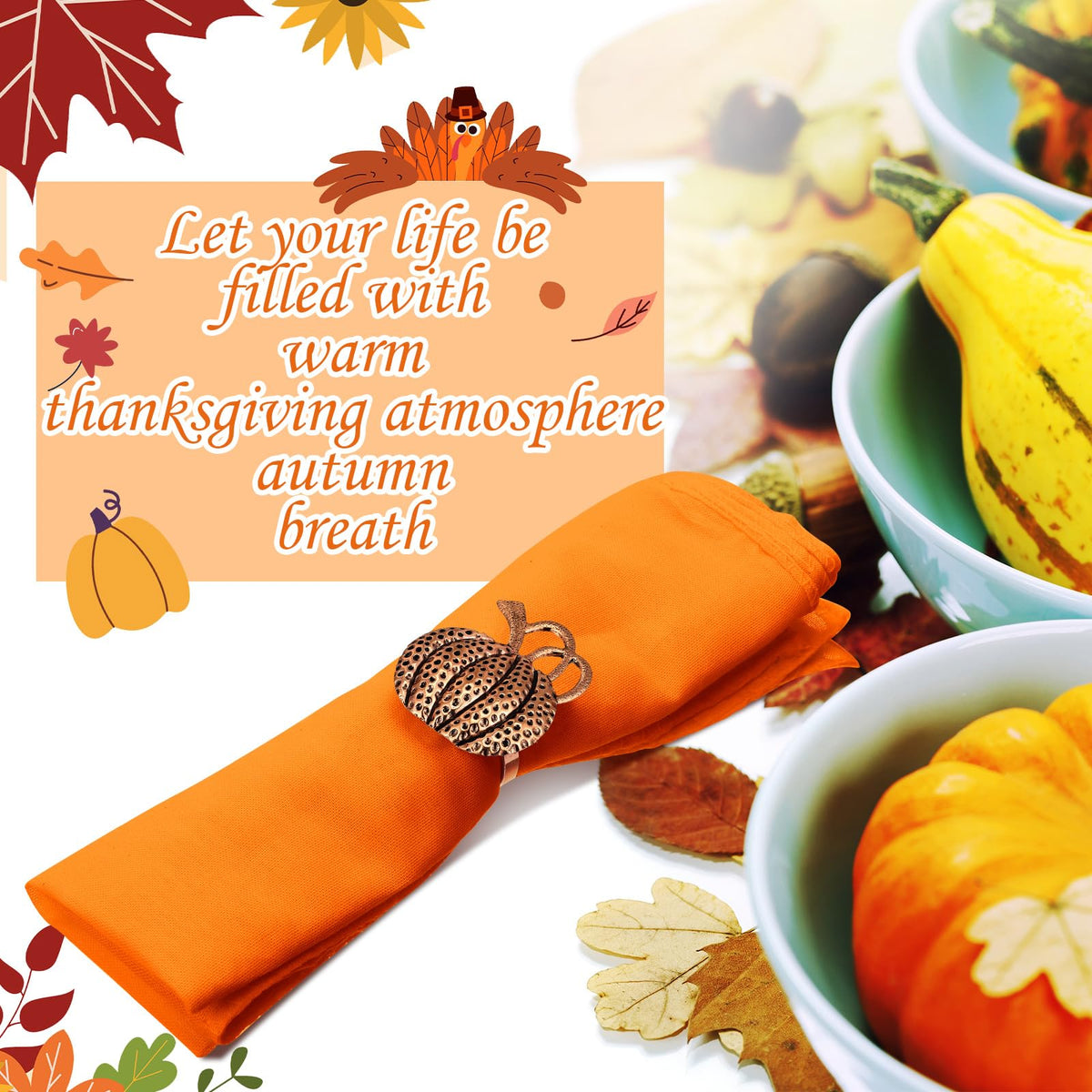 12 Pcs Thanksgiving Napkin Rings Set Fall Pumpkin Leaves Holders