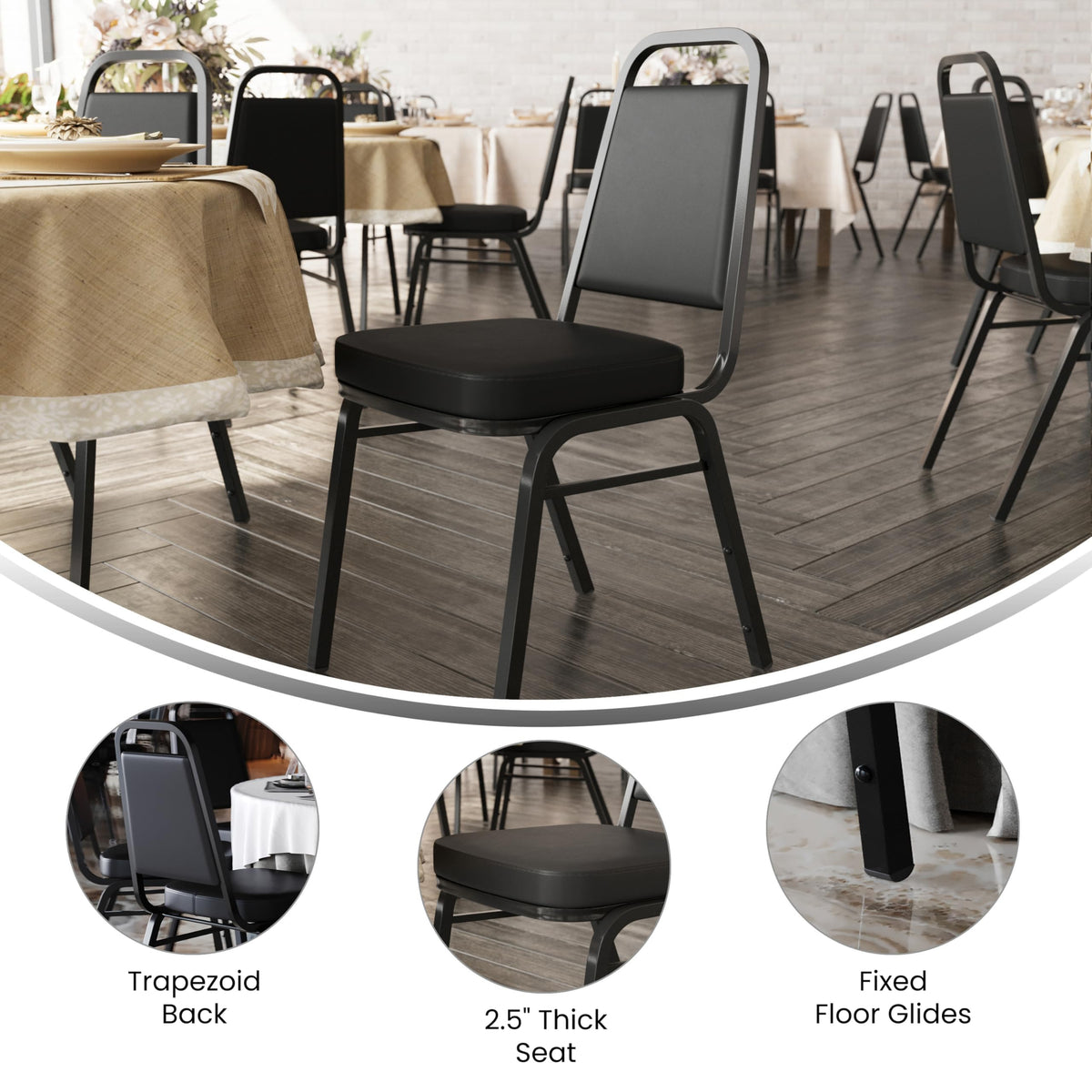 Hercules Trapezoidal Back Stackable Banquet Chair, Black