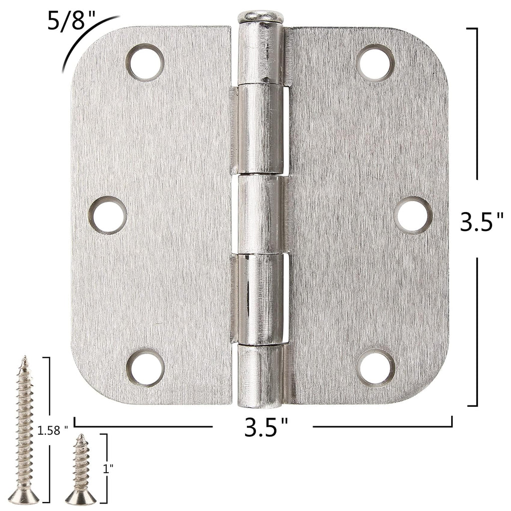 3.5 Inch Door Hinges Brushed Nickel 3 1/2" 5/8" Radius 24 Pack