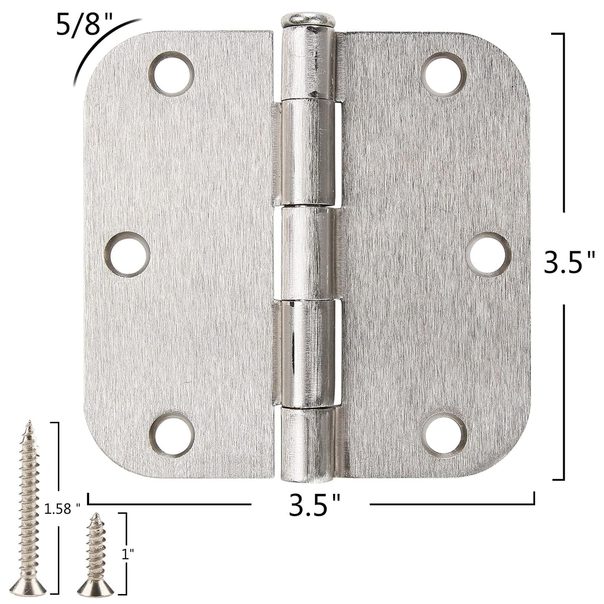 3.5 Inch Door Hinges Brushed Nickel 3 1/2" 5/8" Radius 24 Pack