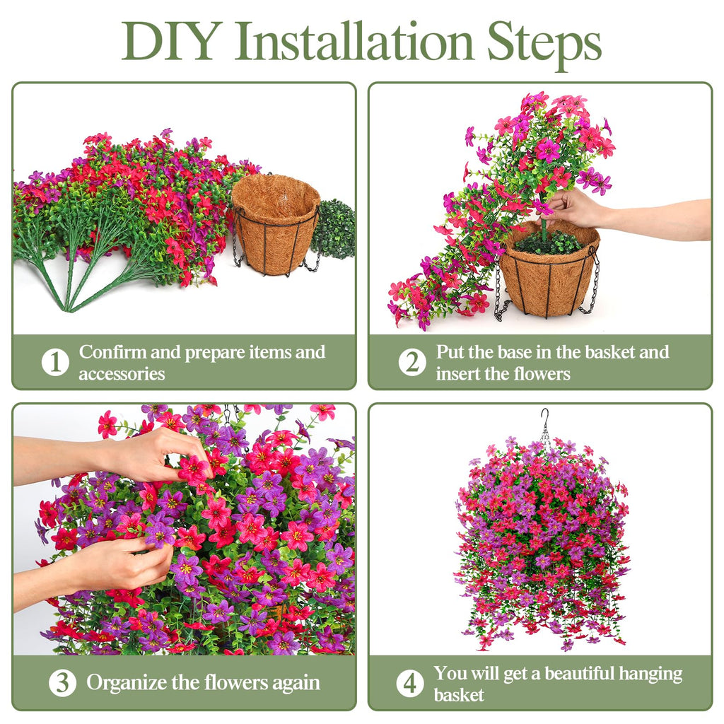 2 Set Artificial Hanging Flowers Plants Basket for Outdoors with Fake Daisy