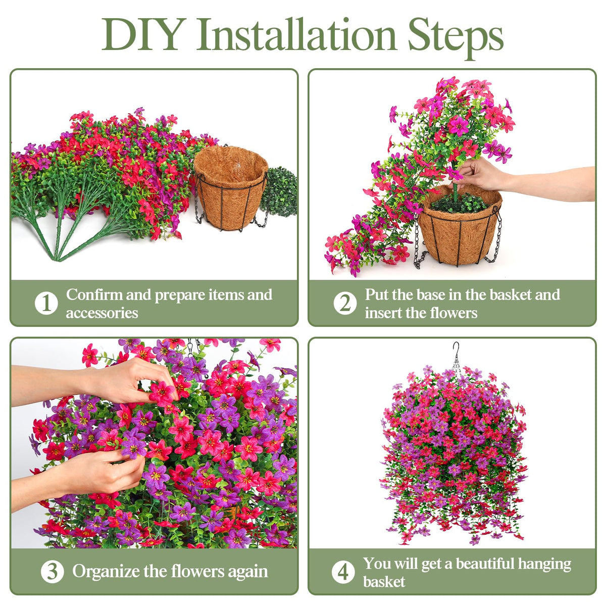 2 Set Artificial Hanging Flowers Plants Basket for Outdoors with Fake Daisy