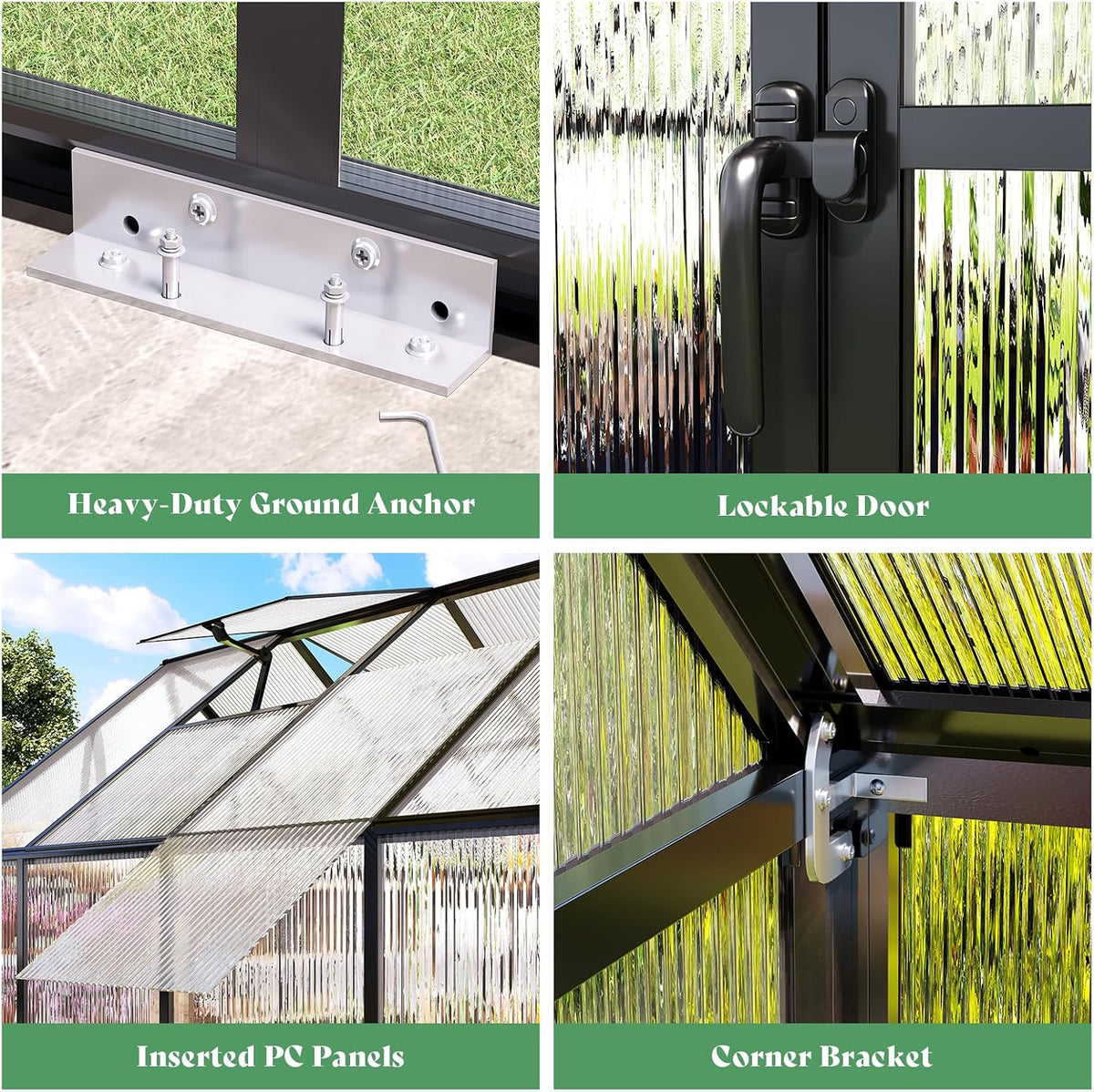 6x12 Ft Polycarbonate Greenhouse for Outdoors, Walk-in Design with Aluminum Frame, 2 Windows and Swing Door