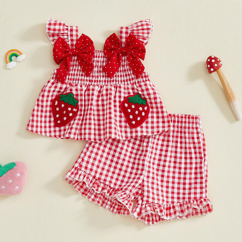 Toddler Baby Girl Summer Clothes Cute Ruffle Shirt Tops Dress Shorts Outfits Set Fruit Blouse Princess Outfit
