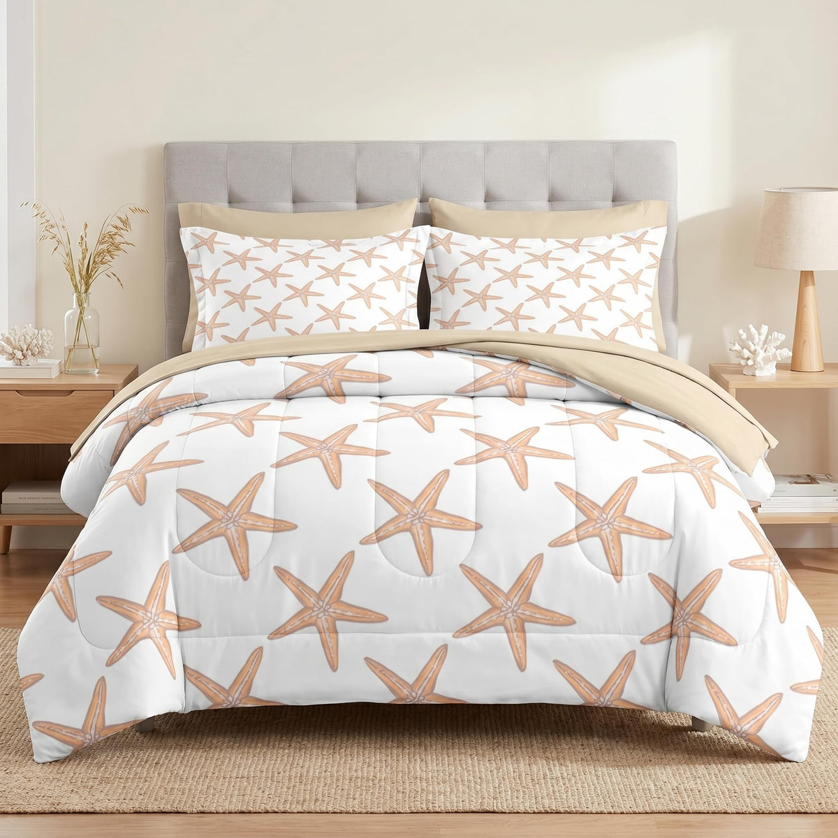 Comforter Set with Sheets, 7 Pieces Boho Sea Bedding