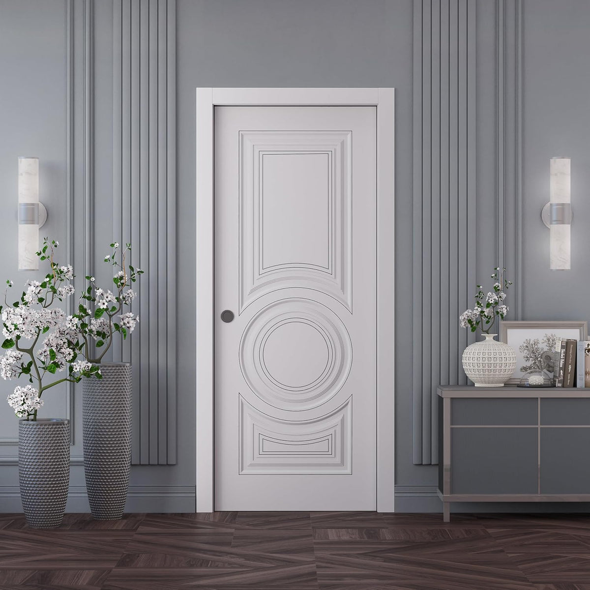 Sliding Pocket Door 36 x 84 inches | LUX 7855 White Enamel | Kit Rail Hardware | Solid Wood Interior Bedroom Doors