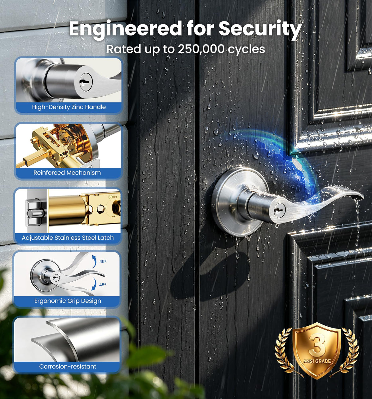 2 Pack Keyed Alike Entry Door Handles with Locks & Keys, Satin Nickel