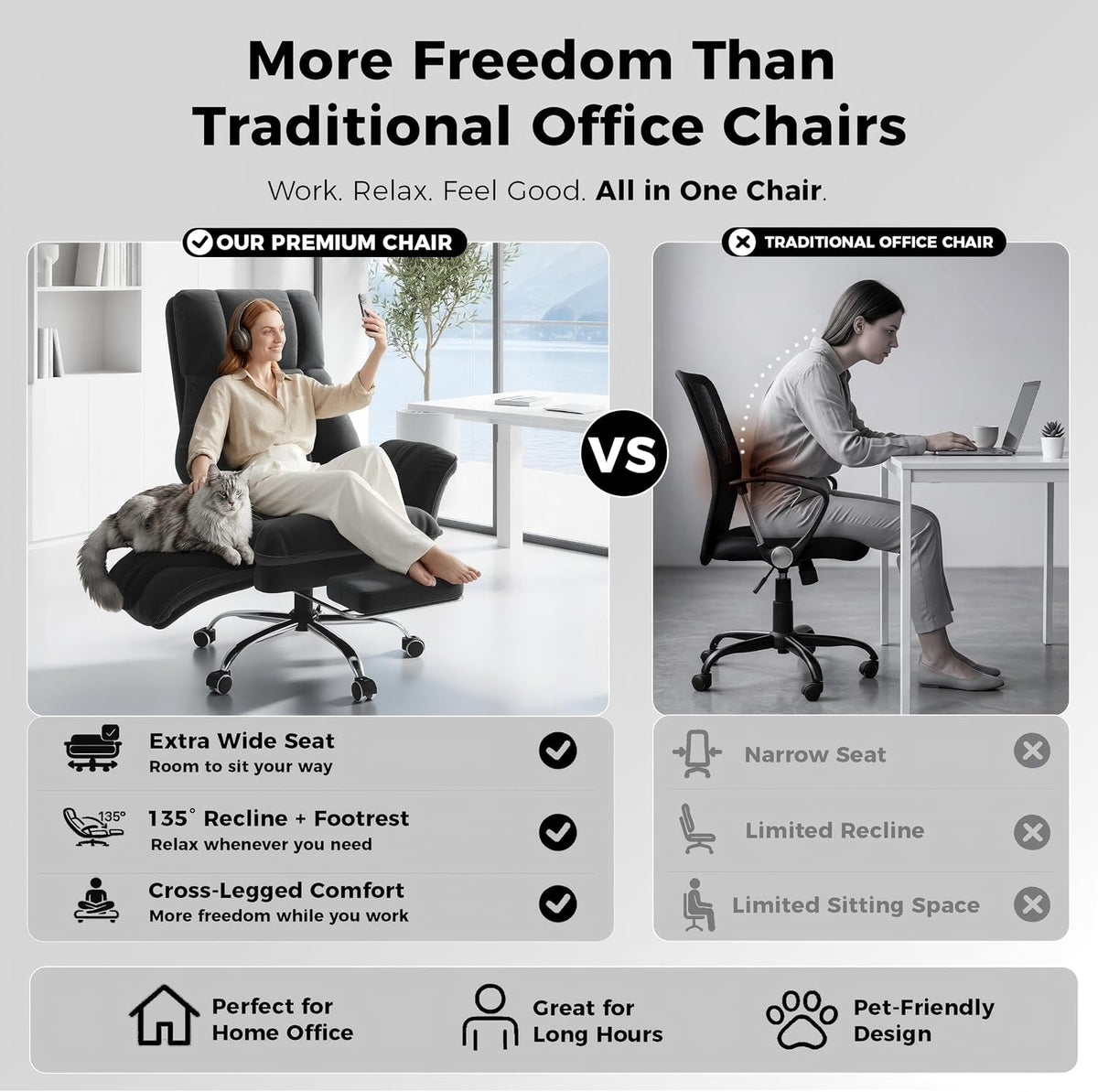 Big and Tall Office Chair, Flip Armrests for Pets & Cross Legged Sitting | Executive Ergonomic Computer Gaming Chair