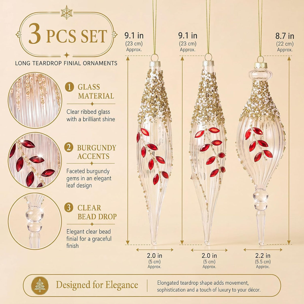 3 Pcs Christmas Glass Ball Ornaments Xmas Tree Decorations