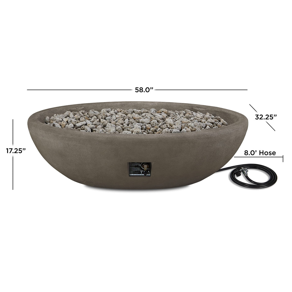 Riverside 58" Oval Propane Fire Pit Bowl, Push-Button Ignition, Includes 28" Stainless Steel Burner, Lightweight