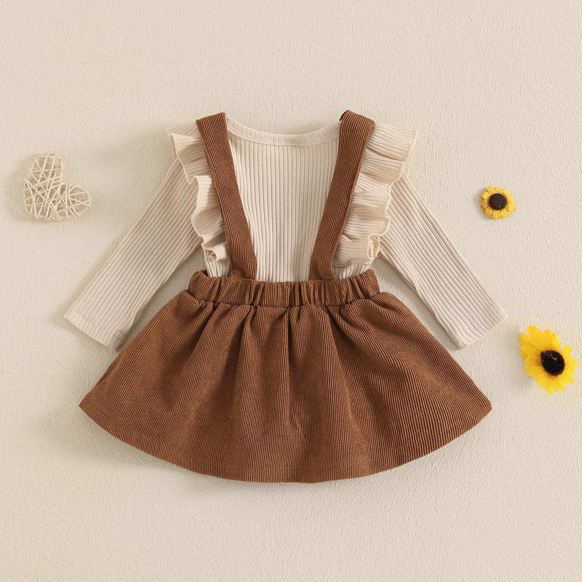 Newborn Infant Baby Girl Skirt Set Ruffle Long Sleeve Knit Romper Corduroy Suspender Dress Skirt Fall Winter Clothes