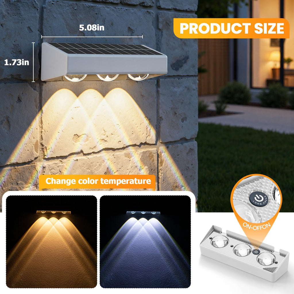 Solar Fence Lights,8 Pack Solars Deck Light,RGB Color,Outdoor Bulb Waterproof Led IP65,Power Patio Lamp with Lenses