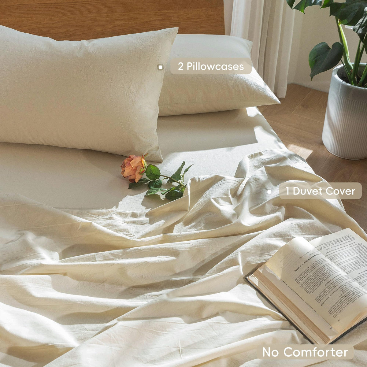 Duvet Cover Set 100% Washed Cotton Linen Like Super Plus