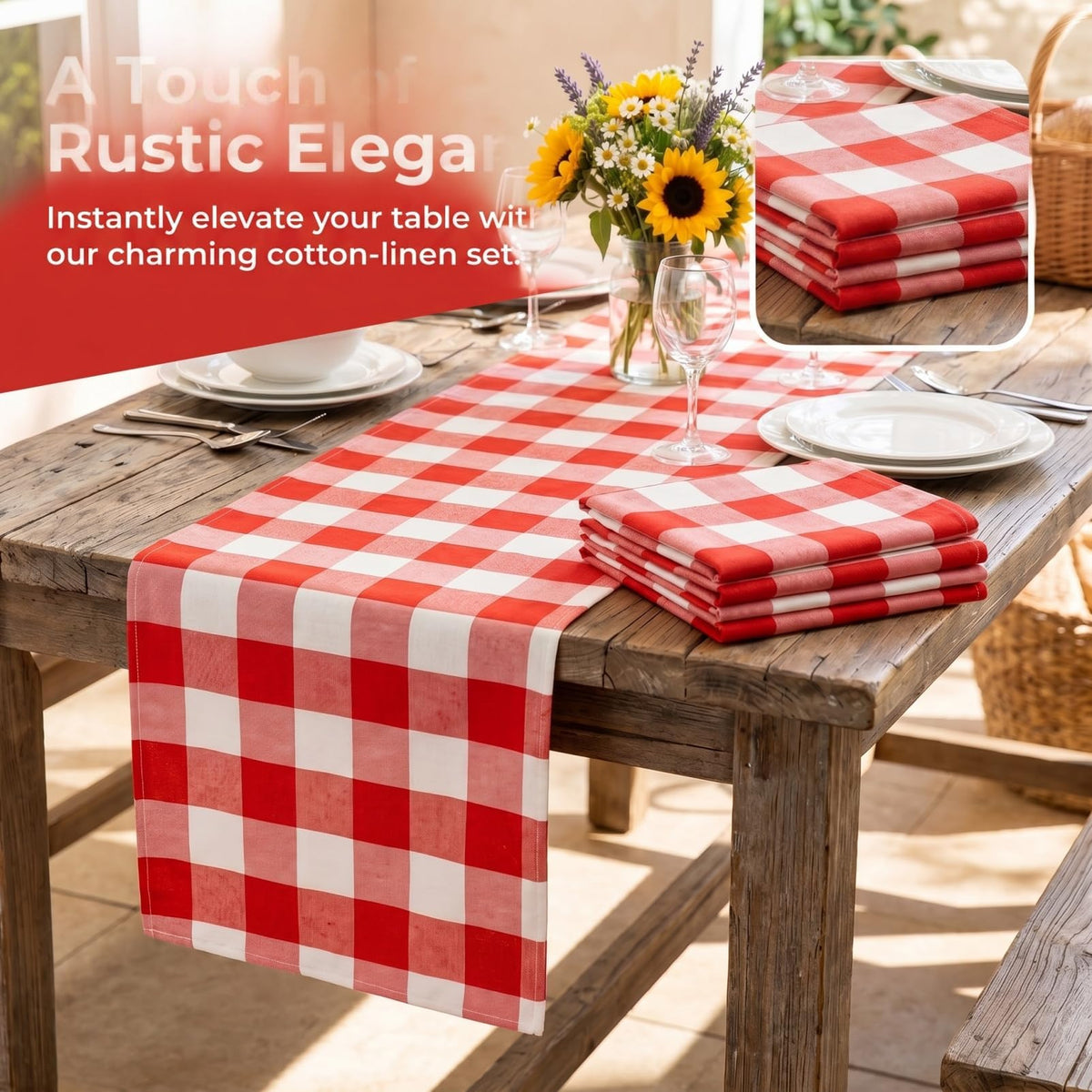 4 Packs Checkered Table Runners 72 Inches Long Red and White Table Runner Christmas Plaid Linen for Farmhouse Dinning
