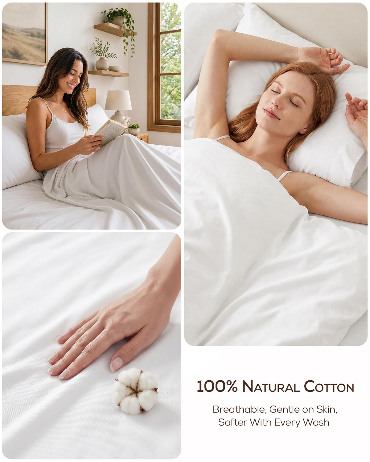 100% Cotton Sheets, 16" Deep Pocket, 4 Piece Sheet Set, White