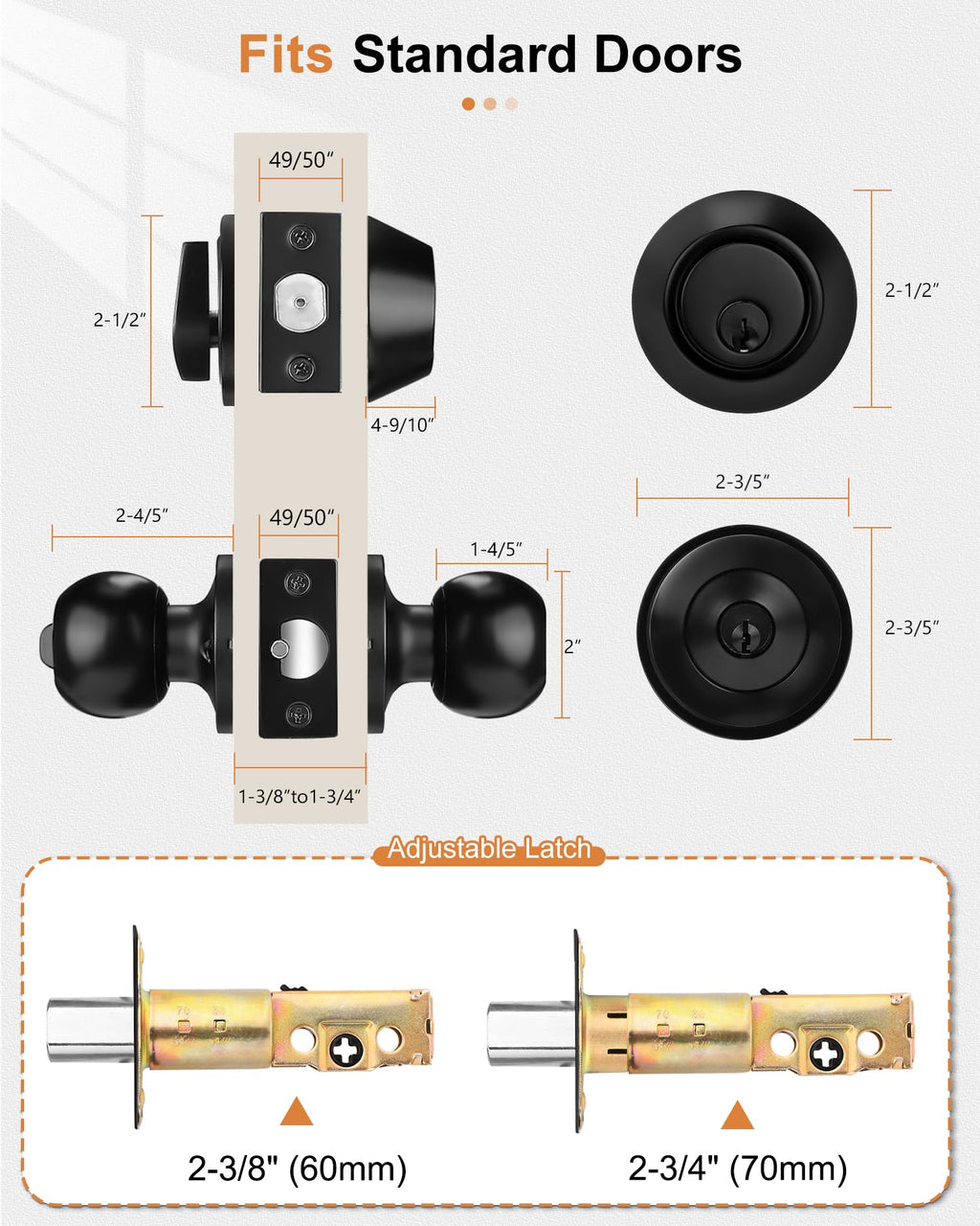 Keyed Alike Entry Knobs and Single Cylinder Deadbolt Lockset, Front Door Lock Set Exterior Door Knob with Deadbolt