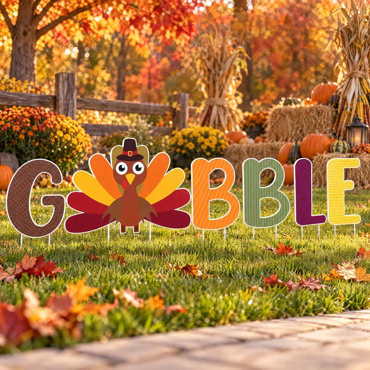 6 Pcs Thanksgiving Fall Yard Sign Gobble Outdoor Decorations 11.8''