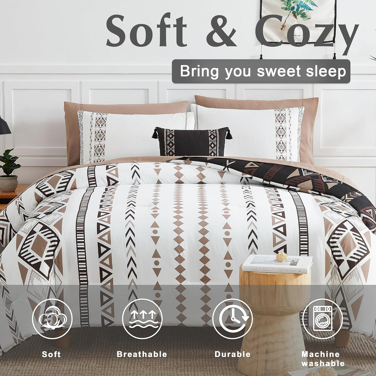 Comforter Set - 7 Pieces Boho Bed in a Bag, Western Bedding Set for All Seasons