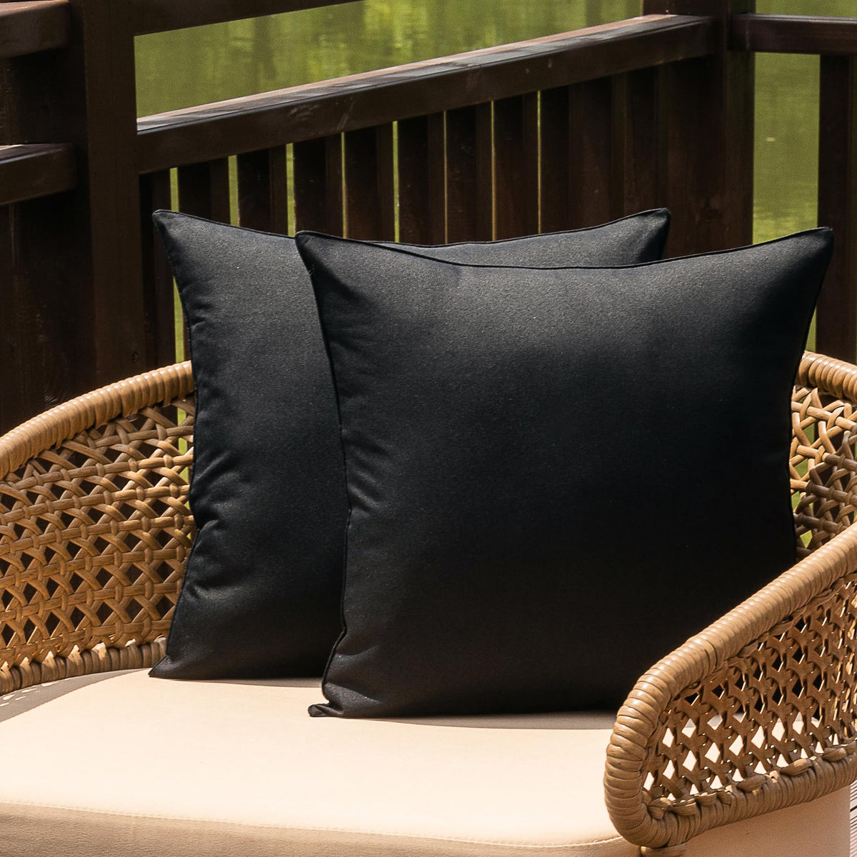 Waterproof Outdoor Pillow Covers 28x28 Set of 2 Patio Black
