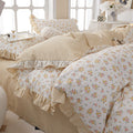 French Garden Style Ruffled Floral Comforter Set Full Fluffy Soft Microfiber Chic Shabby Pink Yellow Floral Bedding