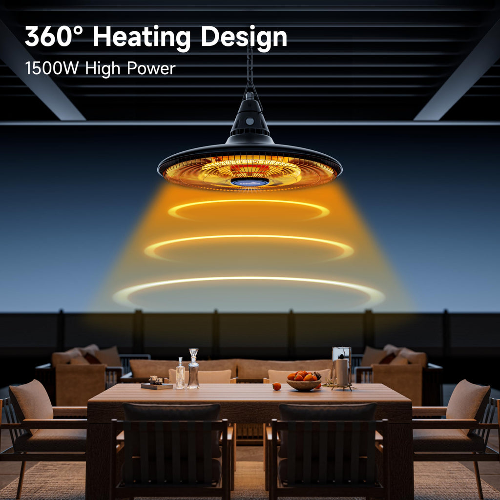 Hanging Heater, 1500W Outdoor Electric Patio Ceiling Heater with Remote Control, Infrared for Courtyard, Garage