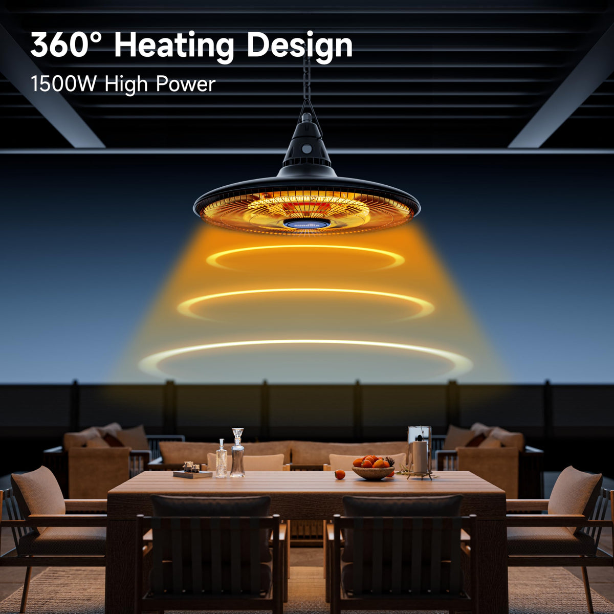 Hanging Heater, 1500W Outdoor Electric Patio Ceiling Heater with Remote Control, Infrared for Courtyard, Garage
