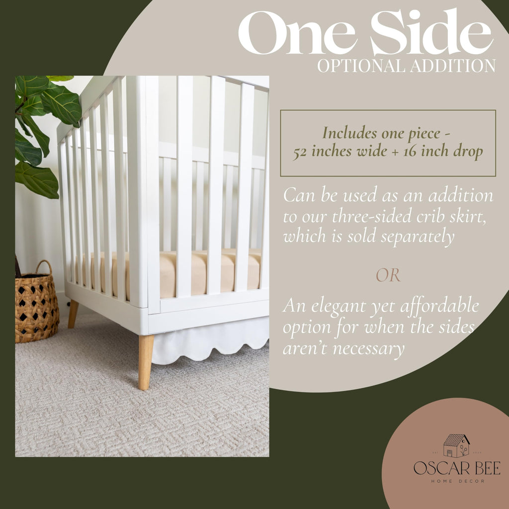 White Crib Skirt Add-On, Crib Bed Skirt, One-Sided 52x28 Inches