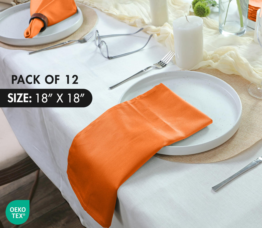 Cloth Napkins Set of 12, Cotton Enrich 18"x18" - Orange/Fall