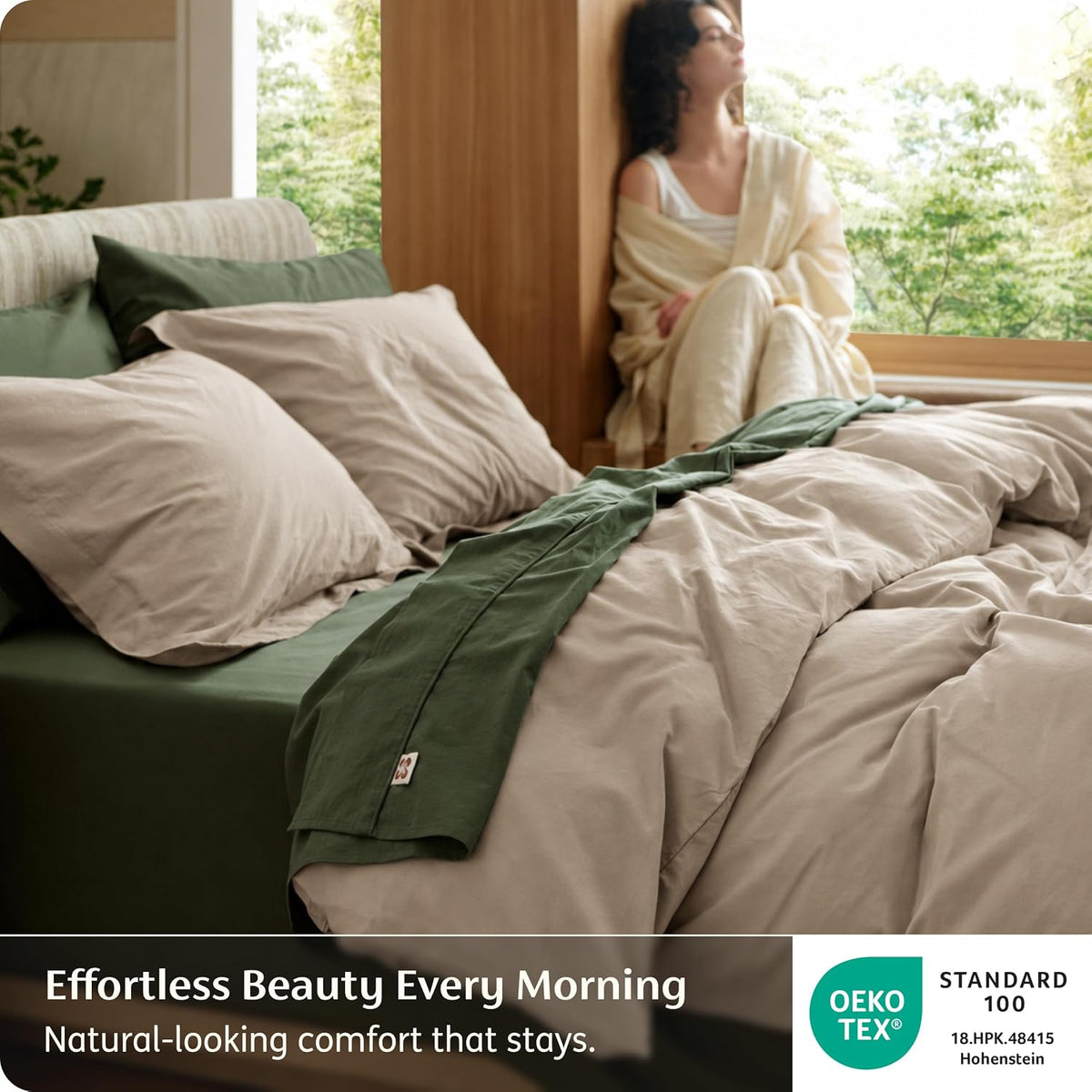 PureWoven 100% Washed Cotton Duvet Cover Set, Queen, 3-PC