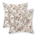 Brown Pillow Covers 18x18 Set of 2 Brown and Cream Floral Chinoiserie Throw Pillows Vintage Rustic Toile Flower