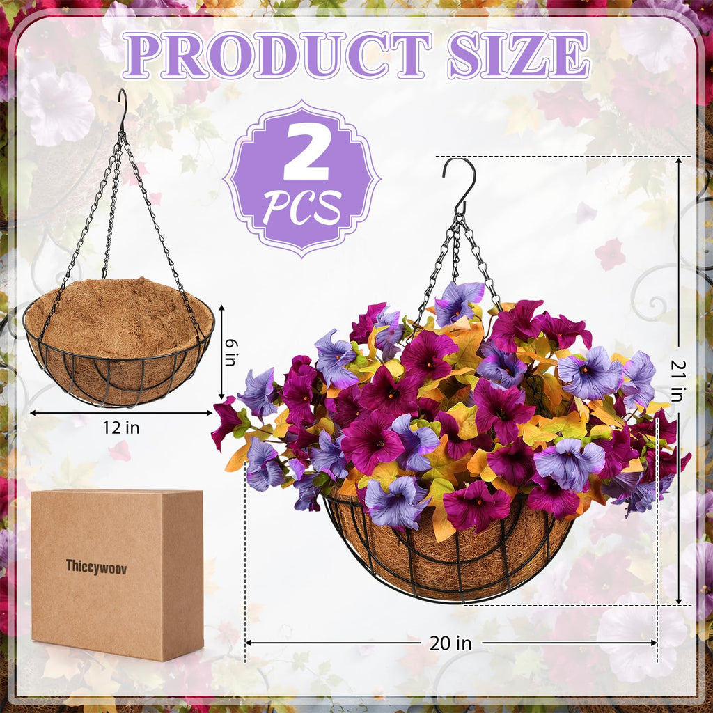 2 Pack Artificial Hanging Basket, Morningglory, Plum
