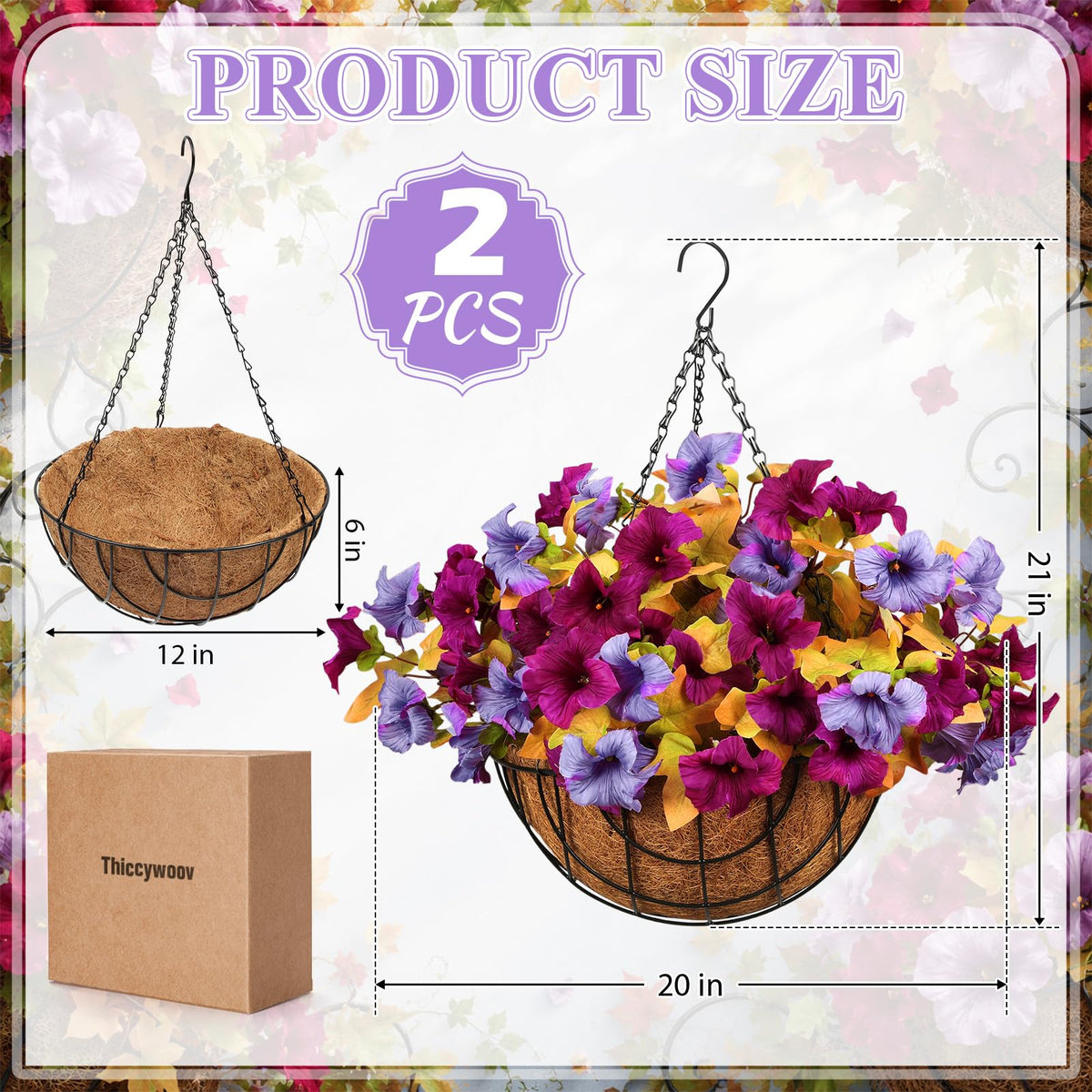 2 Pack Artificial Hanging Basket, Morningglory, Plum