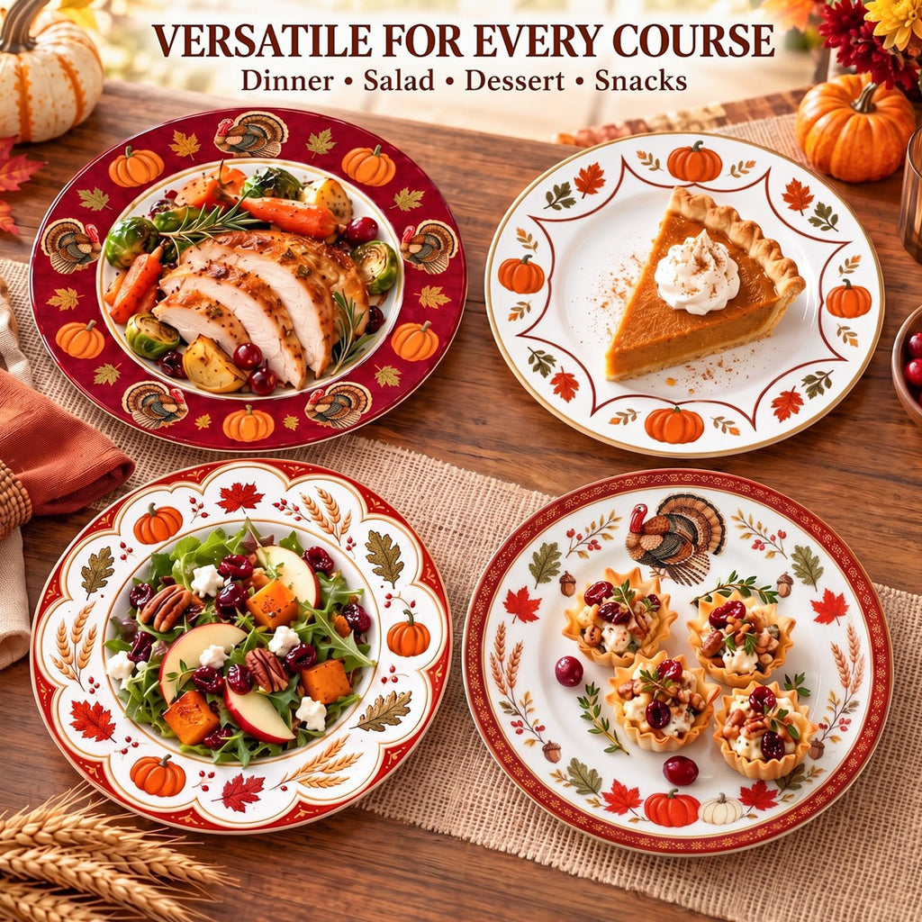 4 Pcs Fall Ceramic Plates 9 Inch Harvest Thanksgiving Dinner Dish