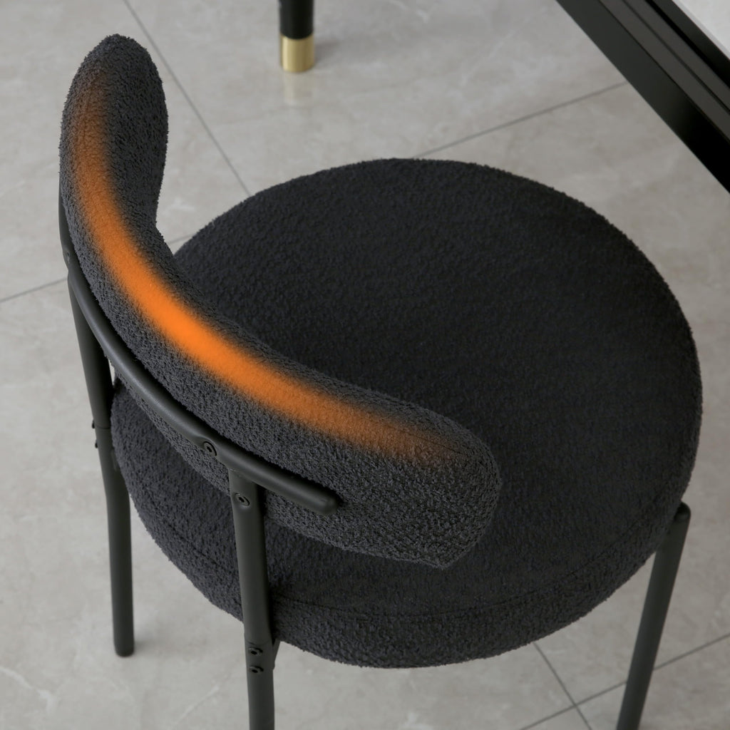 Boucle Set of 4, Upholstered Dining Room Chairs Black