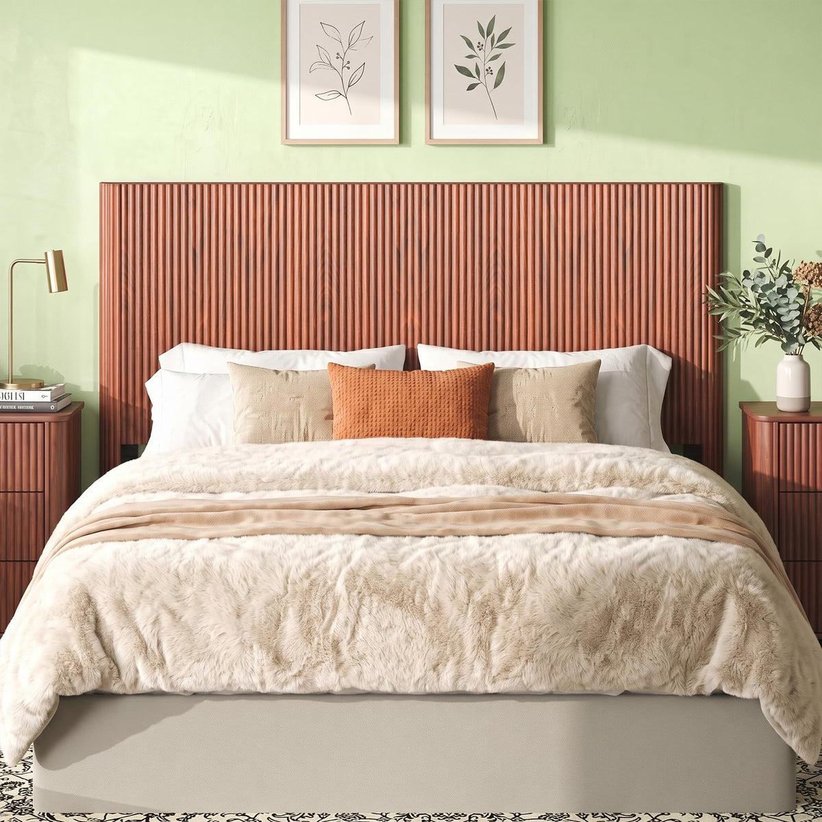 65.4'' Fluted Headboard Queen, Wooden Queen Headboard Only, Modern Farmhouse & Vintage Fluted Panel, Walnut