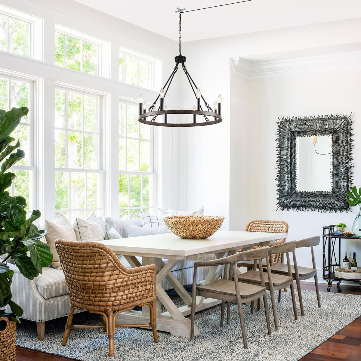 23.6" 8-Light Farmhouse Wagon Wheel Chandelier